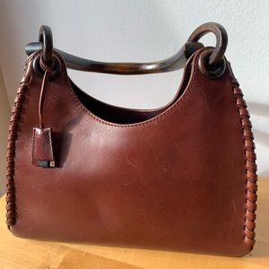 Vintage Gucci brown whipstitch leather shoulder bag purse